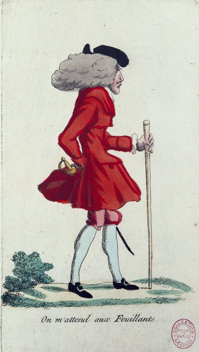 「On m&39;attends aux Feuillants」、フランス革命の似顔絵、c.1791-92（カラーエッチング） 作： French School